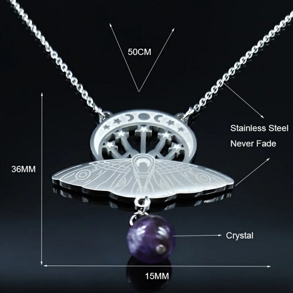 Witchcraft Crescent & Moth Pendant Necklace - Picture 6 of 16